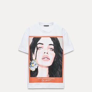 ZARA NWT WOMAN PRINT T-SHIRT Top white tee